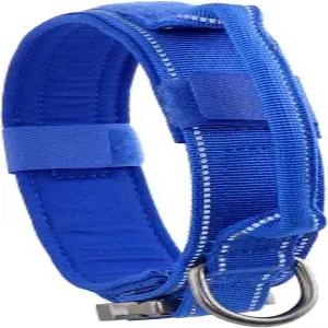 중형 대형견 훈련을 위한 헤비 듀티 금속 버클과 컨트롤 핸들이 있는 전술 개 목걸이브라이트 블루