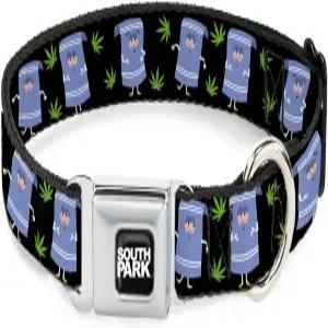 코미디 센트럴 펫 칼라 도그 메탈 안전벨트 버클 사우스 파크 톨리 및 산란 냄비 블랙 9.5~13인치 1.0인치