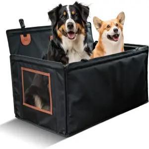 중형견 또는 소형견 2마리를 위한 대형견 카시트 방수 지지봉이 있는 메쉬 측면 이중 안전벨트 밀폐형