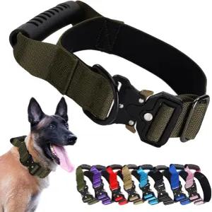 JSXD 전술 개 목걸이 1.5인치 너비 손잡이가 있는 중장비 군사 훈련 금속 퀵 릴리스 버클 1000D 나일론