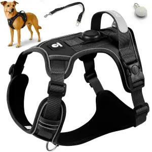 트래킹 태그 홀더가 내장된 3in1 노 풀 독 하네스 안전 키트태그 미포함 빛 반사 스티칭 플렉스 벨트 및