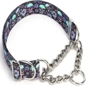 개를 위한 해골 체인 마팅게일 목걸이 노 풀 슬립 친치 초커 초크 훈련 탈출 방지 대형 중형 펫보이 수컷