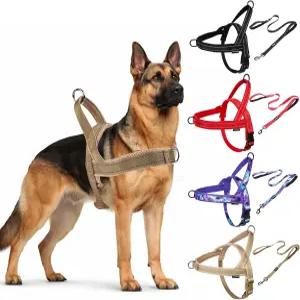 손잡이가 있는 노 풀 도그 하네스 및 목줄 세트 반사 조끼와 자동차 안전벨트 클립 통기성 메쉬 퀵 핏 중형