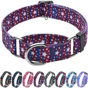 소형견을 위한 버클이 없는 히키코 아메리칸 플래그 마팅게일 목걸이 블루 스타 스트라이프 S