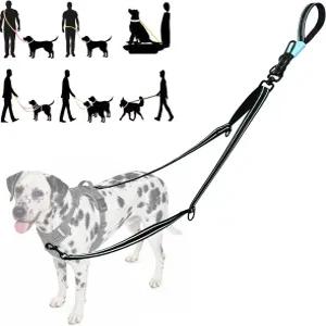 투 포인트 컨트롤 및 핸즈 프리 개 목줄 허리 크로스바디 카시트 벨트 클립 조절 가능한 헤비 듀티 반사