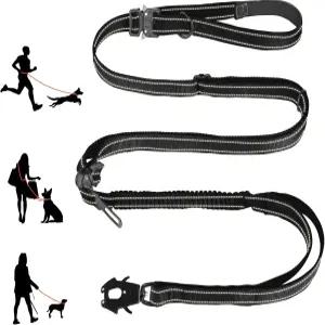 탈착식 헤비 듀티 전술 개 목줄 9.7피트 핸즈프리 번지 충격 흡수 패딩 핸들 퀵 릴리스 금속 클립 자동차