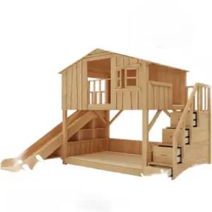 통나무 집 하우스 쉼터 2층원두막 실내 펜션 자작 원목색 단층사다리