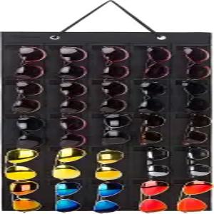 PACMAXI 선글라스 보관 정리함 장착된 벽 포켓 걸이 안경 홀더 디스플레이 블랙 25 슬롯