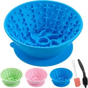 강아지 핥기 볼 반려견용 실리콘 매트 냉동고 안전 슬로우 피더 미끄럼 방지 베이스 브러시 스크래퍼 포함