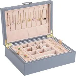 여성용 소형 주얼리 정리함 휴대용 케이스 포함 2겹 여행용 박스 서랍용 목걸이 반지 보관함 소녀 청소년