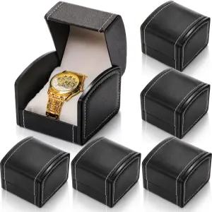 Eorbow 6팩 싱글 그리드 시계 박스 베개 팔찌용 PU 가죽 선물 케이스 주얼리 손목시계 보관함 남녀용