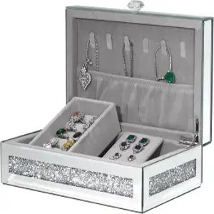 뚜껑이 있는 미러 주얼리 박스 여성 소녀용 분쇄 다이아몬드 블링 정리함 링 목걸이 팔찌 보관함 선물 디어