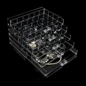 클리어 주얼리 박스 서랍 5개가 있는 정리함 여성용 5단 아크릴 보관함 귀걸이 링 팔찌 목걸이용