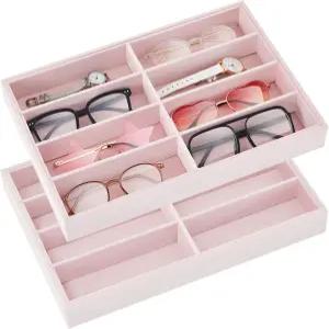 Amylove 2개 선글라스 정리함 안경 쌓기용 주얼리 트레이 디스플레이 박스8개 격자 분홍색