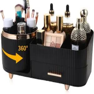 서랍 360 회전 브러시 홀더가 있는 주푸도 메이크업 오거나이저 조리대 베니티 욕실 데스크탑용 대용량