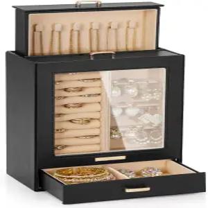 홈데 주얼리 정리함 목걸이용 소녀 여성 박스 반지 귀걸이 선물 팔찌 보관 케이스 블랙 골드