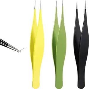 잉그로우 헤어 리무버 샤프 블랙헤드 스테인리스 스틸 핀셋 정밀 눈썹 및 조각(블랙 옐로우 그린)용 3개