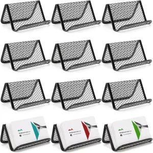 책상용 Suwimut 12팩 명함 홀더 메탈 메시 스탠드 데스크톱 디스플레이 랙 검은색 정리함 사무실용 최대