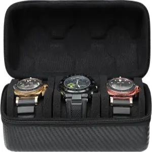 시계 여행용 케이스 남성용 3 슬롯 보관함 탈착식 충격 방지 베개가 있는 하드 정리함블랙