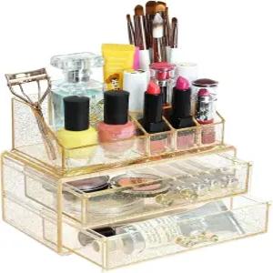 키 디자인 아크릴 메이크업 오거나이저 2개의 서랍 탈착식 탑 립스틱 홀더 스킨케어용 화장품 액세서리