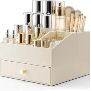 VLANDO 메이크업 오가니어 서랍이 있는 바니티 오가디언스 PU 가죽 스킨케어 향수 립스틱용 대형 화장품