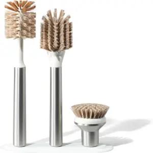 큐리오 홈 굿즈 이오닉 브러시 세트 똑바로 서도록 자화 교체 가능한 헤드가 있는 스테인리스 스틸 실버