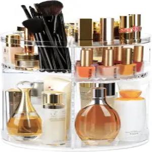 회전 메이크업 오거나이저 360 스킨케어 8개의 조절 가능한 레이어 화장품 보관 케이스와 브러시 홀더 향수