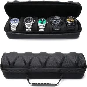 리지케이스 5 슬롯 하드 남성용 시계 여행용 휴대용 지퍼 수납 정리함 크고 작은 시계블랙 맞는 부드러운