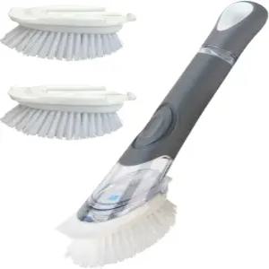 비누 디스펜서가 있는 CELOX 접시 브러시 지팡이 1개 및 리필 헤드 3개