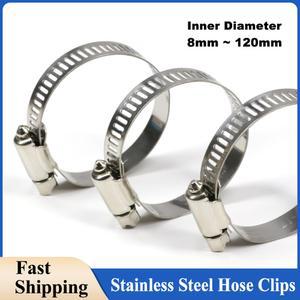 5/10개 파이프 클램프 스테인리스 스틸 호스 클립 직경 8mm 120mm 자동차 웜 드라이브 내구성 고정 도구