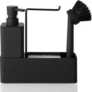 4 in 1 주방 비누 디스펜서 세트 브러시 스펀지 홀더 타월 랙스트라이프 블랙