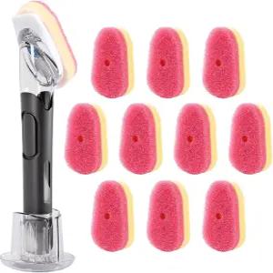 비누 디스펜서 교체용 식기 브러시 보관 세트 10개의 스펀지 리필 및 홀더 RIMAY 스크럽 클리닝 스크러버