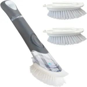 비누 디스펜서가 있는 CELOX 접시 브러시 헤비 듀티 키트 지팡이 1개와 리필 헤드 3개 포함