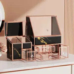 스킨케어 향수 브러시 및 립스틱을 위한 메이크업 오거나이저 블랙 글래스 베니티 여성 욕실 또는 서랍장용