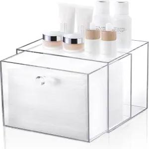 일회용 페이스 타월 용기 상자 클린 스킨 클럽 XL 서랍이 있는 아크릴 보관함 메이크업 정리함 스태킹 홀더