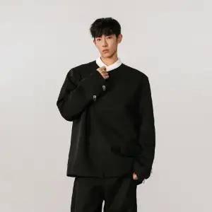 룽나루 남성용 캐주얼 차이나 버클 맨투맨 봄가을 상의 배색 메탈 HO3