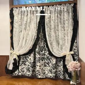 흑백 럭셔리 커튼 침실 로즈 레이스 엔드 거즈 커튼 하이 거실