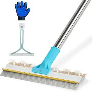 애완동물 털 제거를 위한 카펫 갈퀴 - 54인치 조절 가능한 2인치 1 빗자루 구리 스크래퍼 및 TPU 브러시