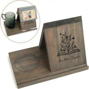 음료 홀더가 있는 나무 책꽂이 슬롯이 삼각형 북마크 독서 받침대 커피를 위한 북 디스플레이 장식 및 책