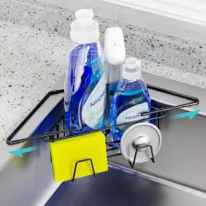 NiHome 확장 가능한 팔 스테인리스 스틸 주방 싱크대 모서리 캐디 설치 공간 절약형 조절 스펀지 홀더
