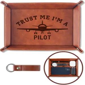 이노베타 파일럿 남성 항공용 발렛 트레이 선물 데스크톱 보관함 정리함 PU 가죽 침대 옆 키 코인 홀더