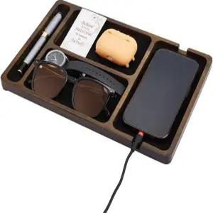 베네크레아 나무 발렛 트레이 검은색 캐치 올 열쇠용 테이블탑 정리함 휴대폰 지갑 시계 이어버드