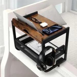 침대용 2단 옆 선반 이층 액세서리 대나무 튼튼한 금속 기둥이 있는 트레이 테이블 대학 아파트용