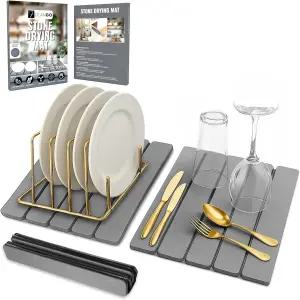 대형 접이식 돌 접시 건조 매트 ？ 규조토 2팩각각 12 x16 또는 24 결합 빠른 미끄럼 방지 패드 주방 및