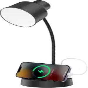 휴대폰 홀더가 있는 에너지 넘치는 LED 책상 램프 AC 콘센트가 테이블 조절 가능한 유연한 구스넥 4000K