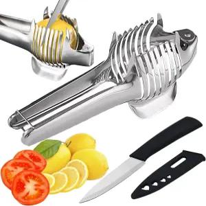 파싱 나이프가 있는 케이크라운 토마토 슬라이서 홀더 슬라이스용 레몬 커터 스테인리스 양파 야채