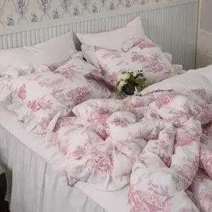 프릴이불 뜨왈 패턴 광목 겹프릴 차렵이불 Q 핑크 단품 사계절