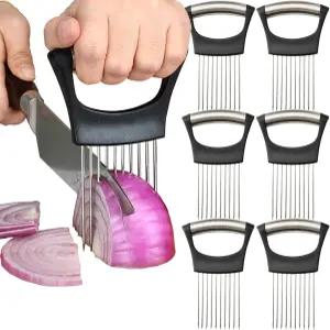양파 슬라이서 6팩 토마토 야채 커터 홀더 슬라이스 스테인리스 스틸 주방 도마 보조 도구 감자 레몬 오이