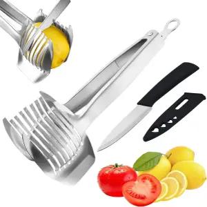 카이크라운 토마토 슬라이서 홀더 칼 세트 포함 슬라이스용 스테인리스 스틸 레몬 커터 양파 야채