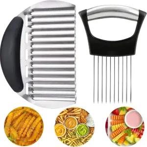 슬라이스용 헨디 양파 홀더 및 대형 크링클 커터 프렌치 프라이 슬라이서 채소 초퍼 토마토 감자 웨이브